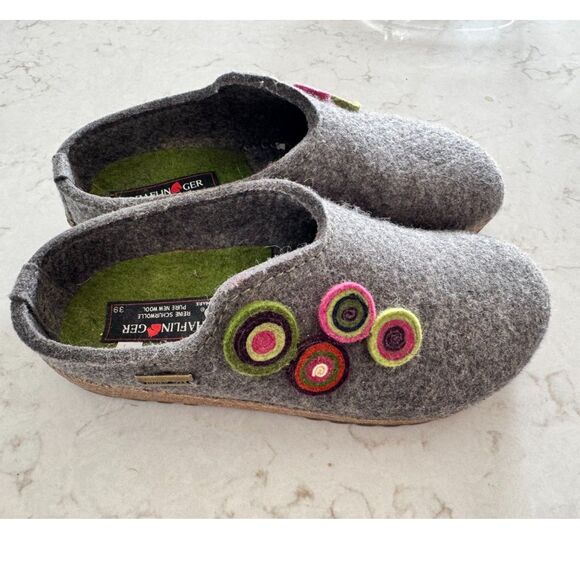 Haflinger Wool Clogs Gray Boho Cottagecore Cozy Slip-On Slippers US 8.5 - Picture 2 of 5